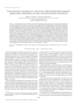 Evolutionary Dynamics of a Spatially Structured Host-Parasite Association: Drosophila Innubila and Male-Killing Wolbachia