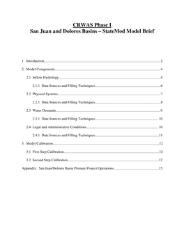 CRWAS Phase I San Juan and Dolores Basins – Statemod Model Brief