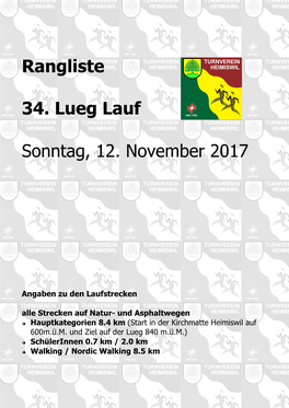 Rangliste 34. Lueg Lauf Sonntag, 12. November 2017