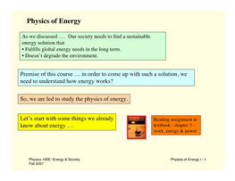 Physics of Energy