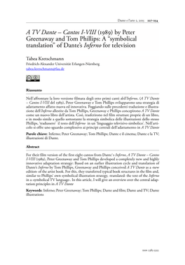 A TV Dante – Cantos I-VIII (1989) by Peter Greenaway and Tom Phillips: a “Symbolical Translation” of Dante’S Inferno for Television