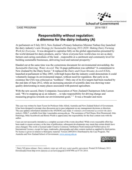 Responsibility Without Regulation: a Dilemma for the Dairy Industry