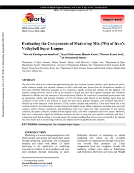Evaluating the Components of Marketing Mix (7Ps) of Iran's Volleyball Super League