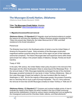 The Muscogee (Creek) Nation, Oklahoma (Oklahoma Social Studies Standards, OSDE)