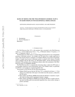 Arxiv:1312.6012V3 [Math.DS] 9 Oct 2015 the Dynamics of the WP ﬂow Has the Following Properties