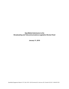 Openmedia Submission to the Broadcasting and Telecommunications Legislative Review Panel