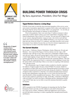 BUILDING POWER THROUGH CRISIS ABUNDANT LIFE by Saru Jayaraman, President, One Fair Wage for ALL a LIVING WAGE SERIES