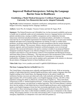 Improved Medical Interpreters: Solving the Language Barrier Issue In