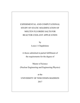 Experimental and Computational Study of Static Solidification of Molten Fluoride Salts for Reactor Coolant Application