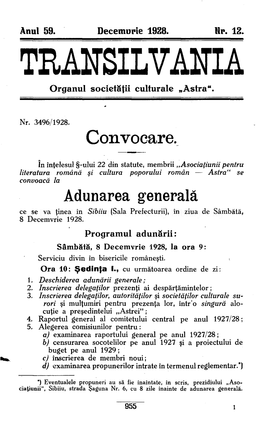 TRANSILVANIA Organul Societăţii Culturale „Astra