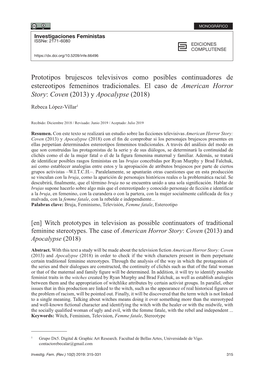 Prototipos Brujescos Televisivos Como Posibles Continuadores De Estereotipos Femeninos Tradicionales. El Caso De American Horror