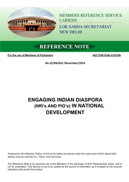 ENGAGING INDIAN DIASPORA (NRI’S and PIO’S) in NATIONAL DEVELOPMENT