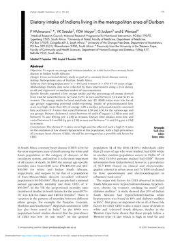 Dietary Intake of Indians Living in the Metropolitan Area of Durban