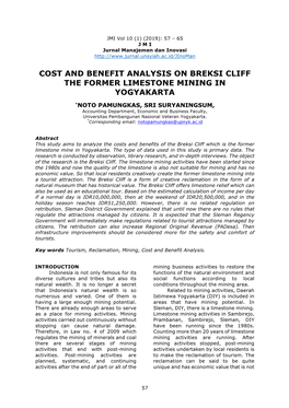 Cost and Benefit Analysis on Breksi Cliff the Former Limestone Mining in Yogyakarta