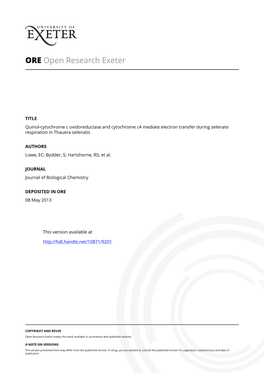 Quinol-Cytochrome C Oxidoreductase and Cytochrome C4 Mediate Electron Transfer During Selenate Respiration in Thauera Selenatis