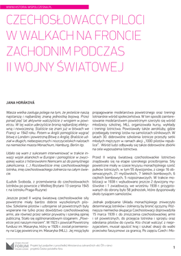 Czechosłowaccy Piloci W Walkach Na Froncie Zachodnim Podczas Ii Wojny Światowej