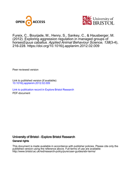 Exploring Aggression Regulation in Managed Groups of Horses Equus Caballus