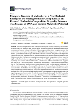 Complete Genome of a Member of a New Bacterial Lineage in The