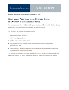 Government Assistance to the Financial Sector: an Overview of the Global Response