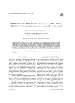 Morphology and Anatomy of Floral Nectary and Corolla Outgrowths of Myosotis Sylvatica Hoffm