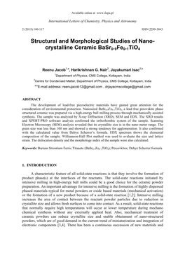 Structural and Morphological Studies of Nano-Crystalline Ceramic Basr0