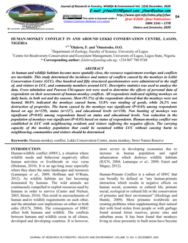 Journal of Research in Forestry, Wildlife and Environment, Volume 12, No