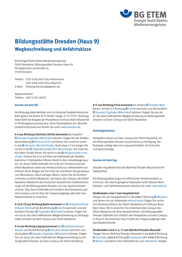 Bildungsstätte Dresden (Haus 9) Wegbeschreibung Und Anfahrtskizze