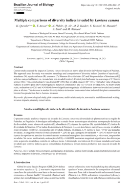 Multiple Comparisons of Diversity Indices Invaded by Lantana Camara H