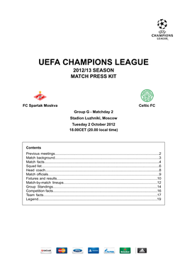 Uefa Champions League 2012/13 Season Match Press Kit