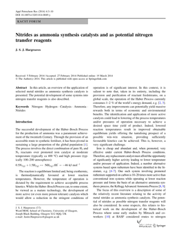 Nitrides As Ammonia Synthesis Catalysts and As Potential Nitrogen Transfer Reagents