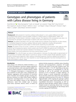 Genotypes and Phenotypes of Patients with Lafora Disease Living In