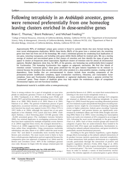 Following Tetraploidy in an Arabidopsis Ancestor, Genes Were Removed Preferentially from One Homeolog Leaving Clusters Enriched in Dose-Sensitive Genes