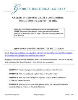 Social Studies, SS8H1 – SS8H12