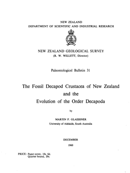 The Fossil Decapod Crustacea of New Zealand and the Evolution of the Order Decapoda