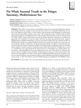 Fin Whale Seasonal Trends in the Pelagos Sanctuary, Mediterranean Sea