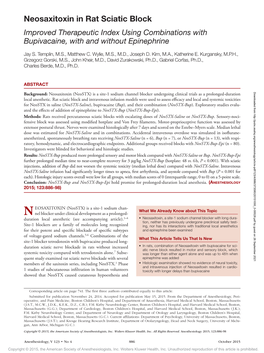 Neosaxitoxin in Rat Sciatic Block Improved Therapeutic Index Using Combinations with Bupivacaine, with and Without Epinephrine