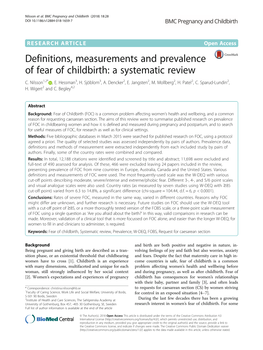 Definitions, Measurements and Prevalence of Fear of Childbirth: a Systematic Review C