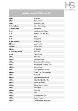 Karaoke Songlist - HS Events B.V