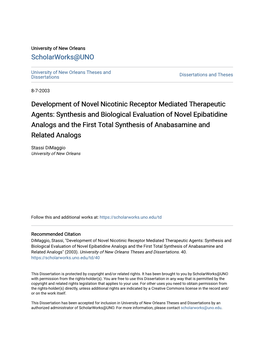 Development of Novel Nicotinic Receptor