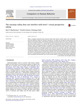 The Uncanny Valley Does Not Interfere with Level 1 Visual Perspective Taking ⇑ Karl F