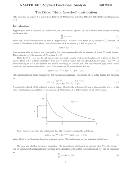 AMATH 731: Applied Functional Analysis Fall 2008 the Dirac “Delta Function” Distribution