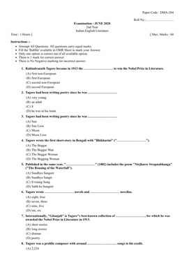 DMA-204 Roll No :...Time : 1 Hours ] [ Max. Marks : 60