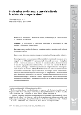 Prisioneiros Do Discurso: O Caso Da Indústria Brasileira De Transporte Aéreo*