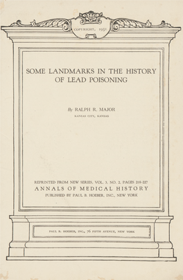 Some Landmarks in the History of Lead Poisoning