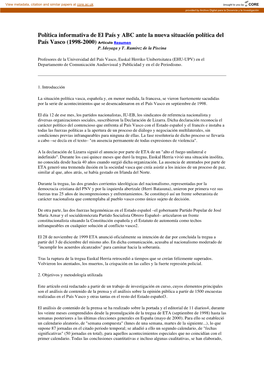 Política Informativa De El País Y ABC Ante La Nueva Situación Política Del País Vasco (1998-2000) Artículo Resumen P