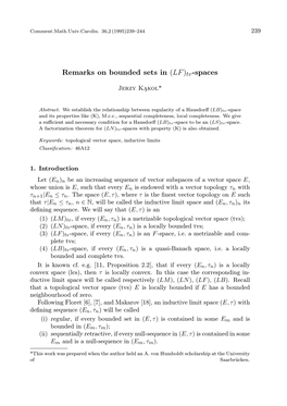 Remarks on Bounded Sets in (LF) Tv-Spaces