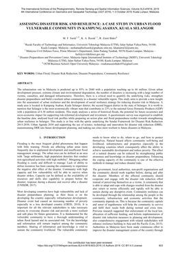 Assessing Disaster Risk and Resilience: a Case Study in Urban Flood Vulnerable Community in Kampung Asahan, Kuala Selangor