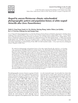 Shaped by Uneven Pleistocene Climate: Mitochondrial Phylogeographic Pattern and Population History of White Wagtail Motacilla Alba (Aves: Passeriformes)