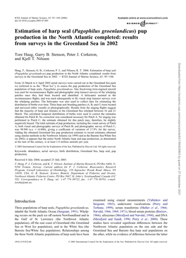 Estimation of Harp Seal (Pagophilus Groenlandicus) Pup Production in the North Atlantic Completed: Results from Surveys in the Greenland Sea in 2002