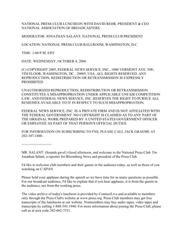 National Press Club Luncheon with David Rehr, President & Ceo National Association of Broadcasters